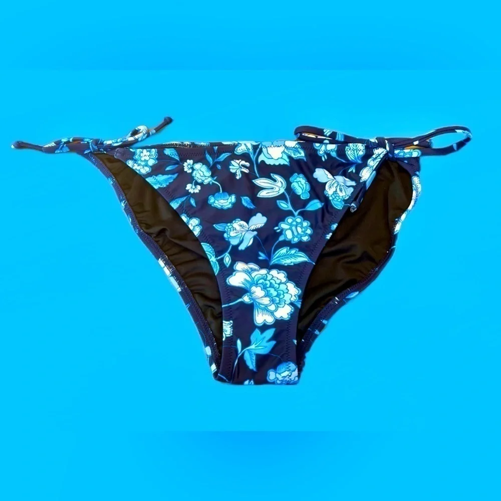 NWT J. Crew String Hipster Full-Coverage Bikini Bottom, Midnight-Blue Floral, XL